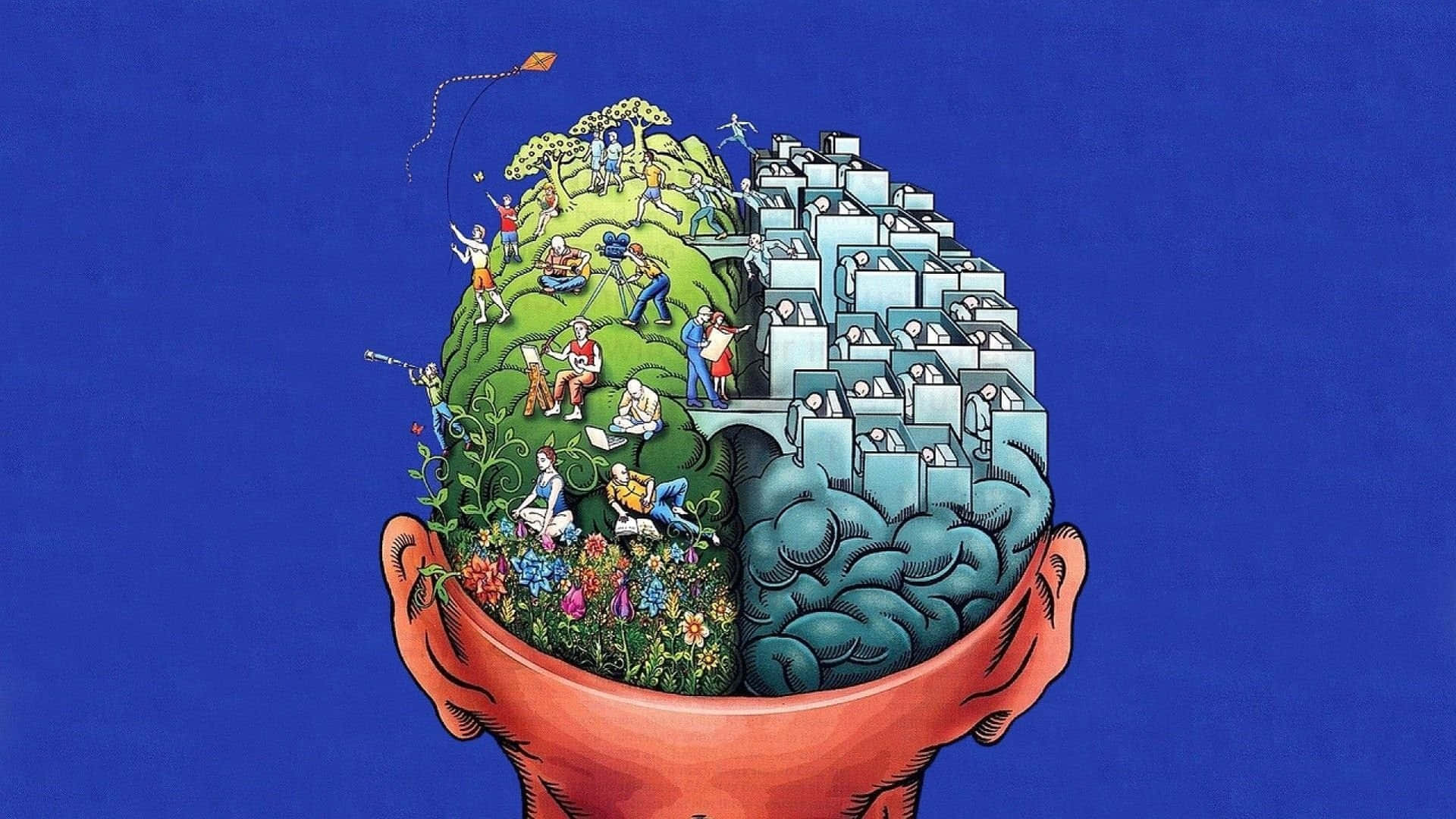 A Man's Head With A City Inside Of It Background
