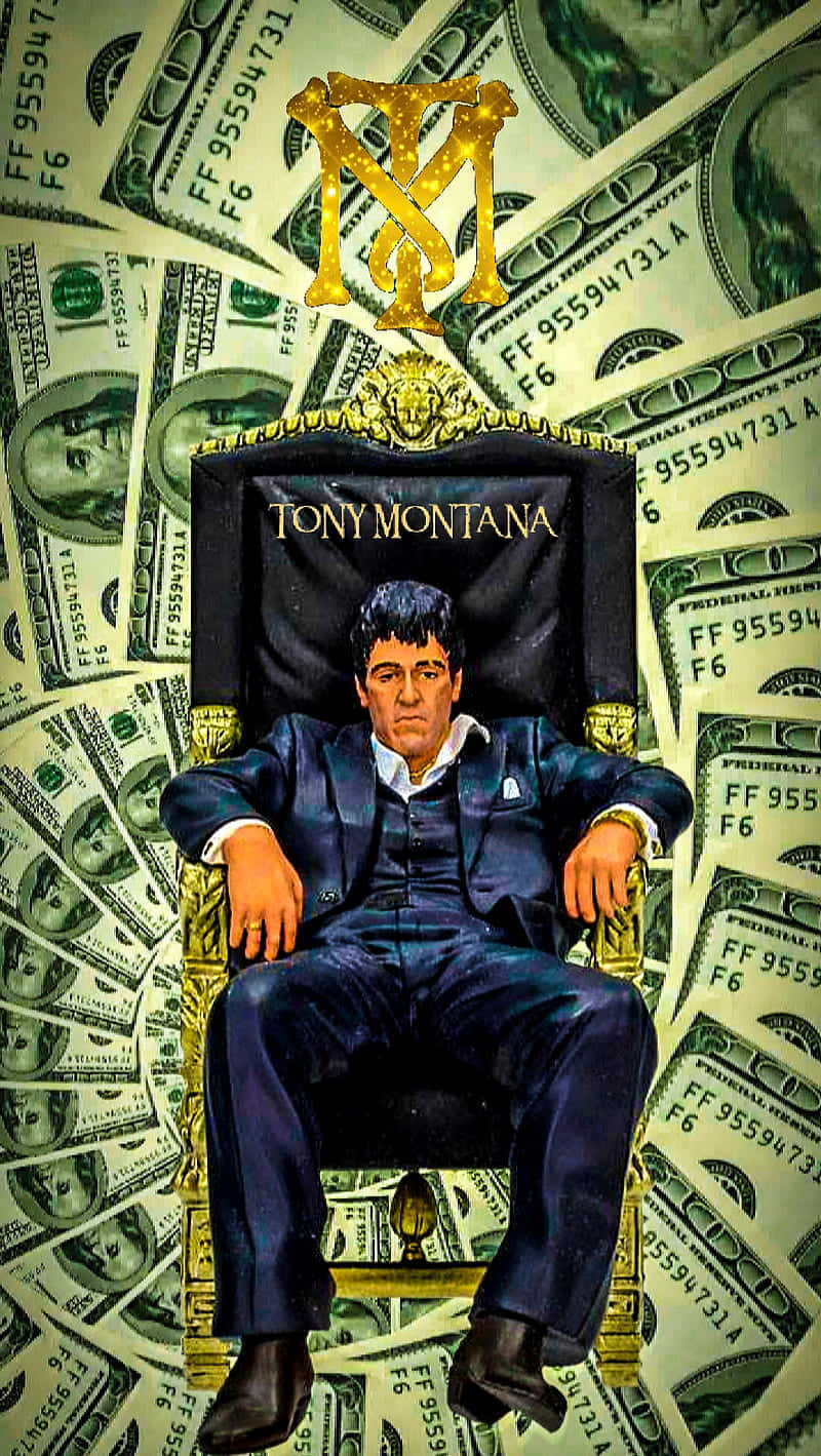 A Man Sitting On A Chair With Money On It Background