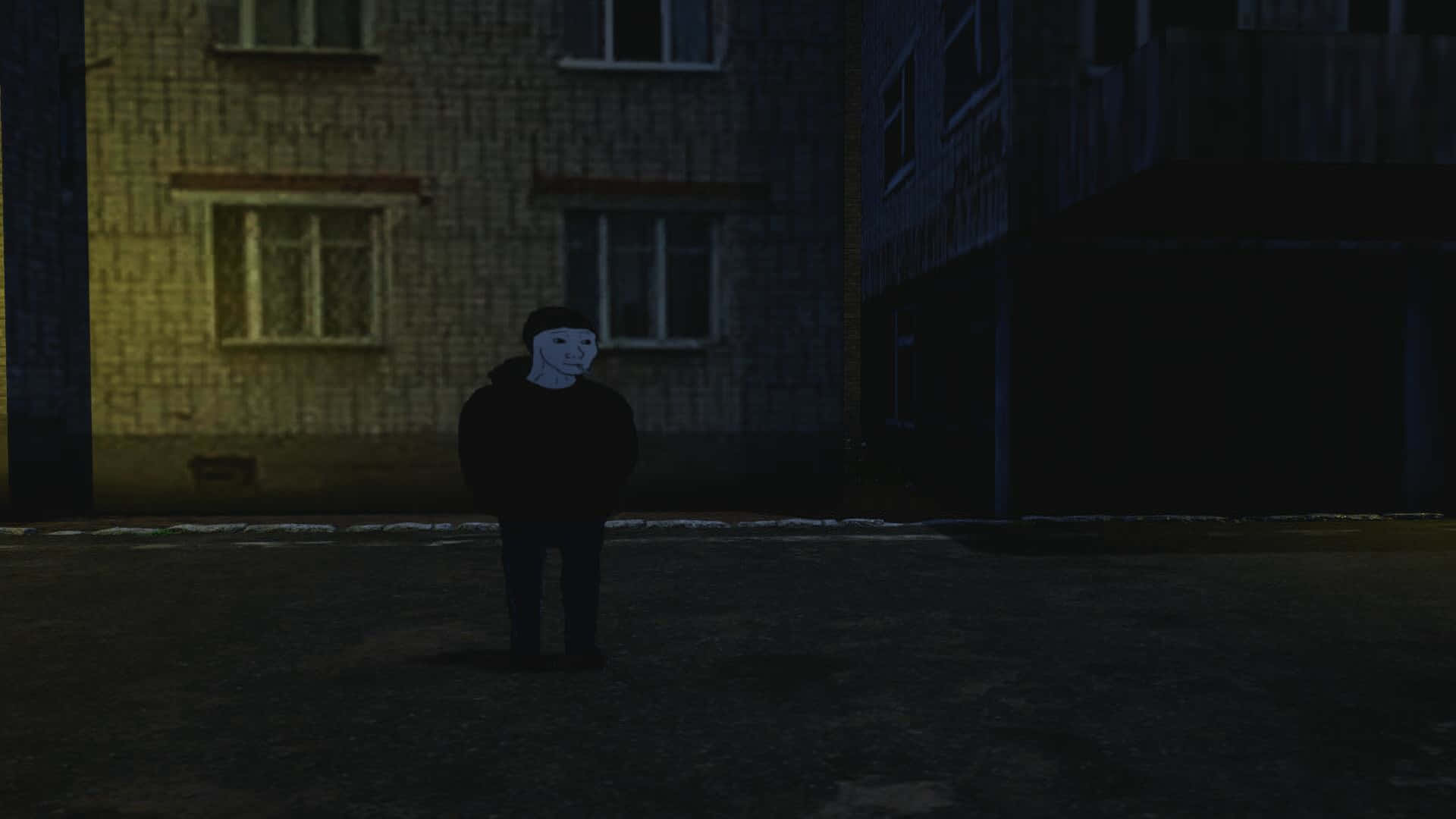 A Man Standing In A Dark Street At Night Background