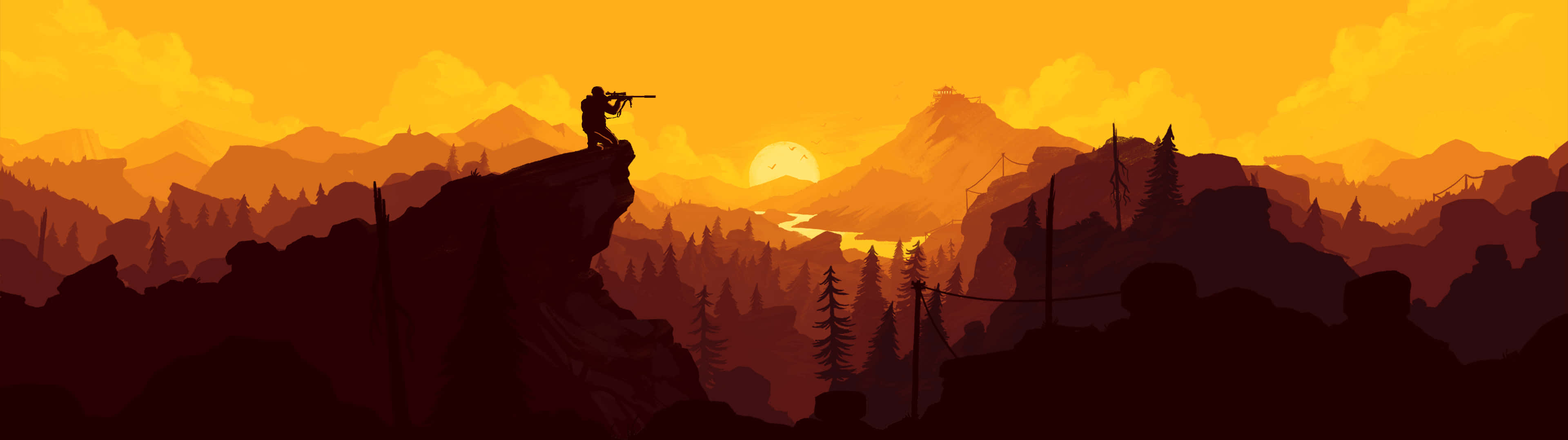 A Man Standing On Top Of A Mountain With A Sunset Behind Him Background