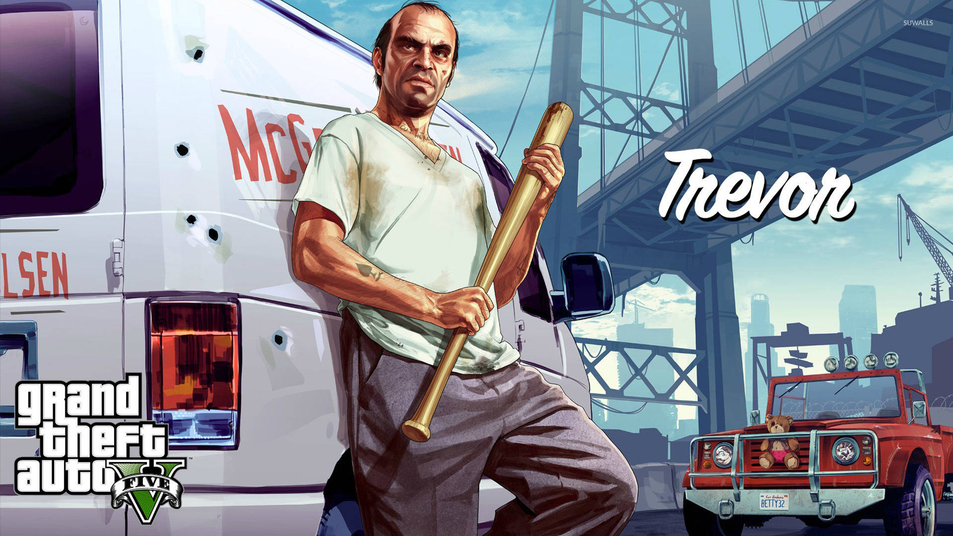 A Man With A Baseball Bat Is Standing Next To A Truck Background