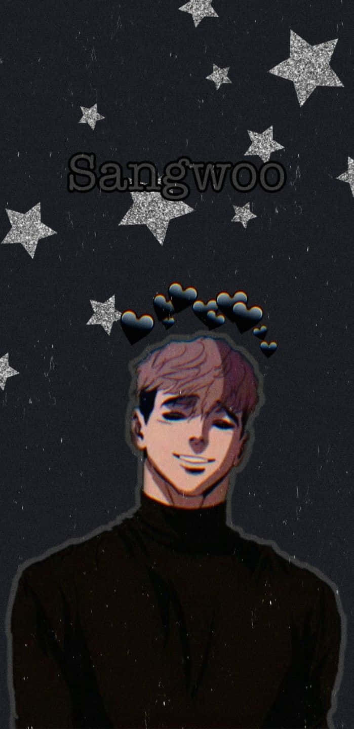 A Man With A Black Shirt And Stars In The Background Background