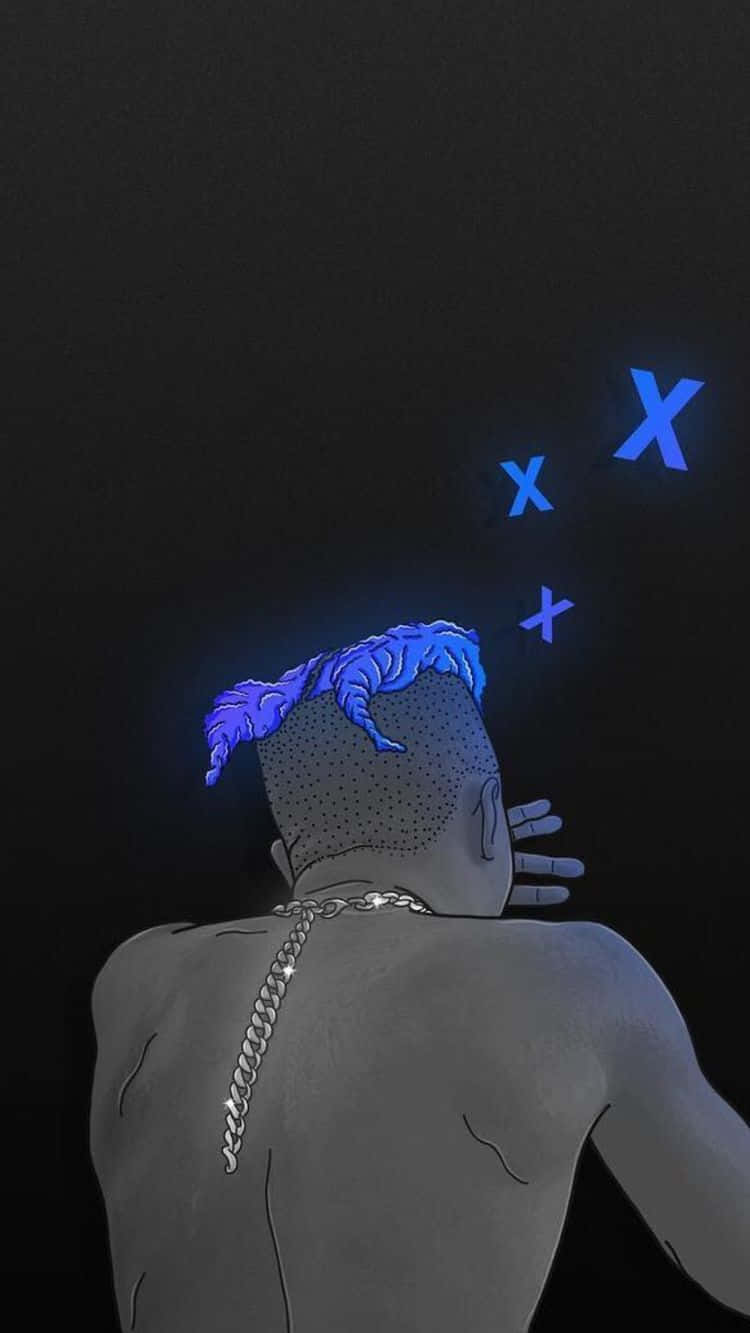 A Man With A Blue Head Covering His Face Background