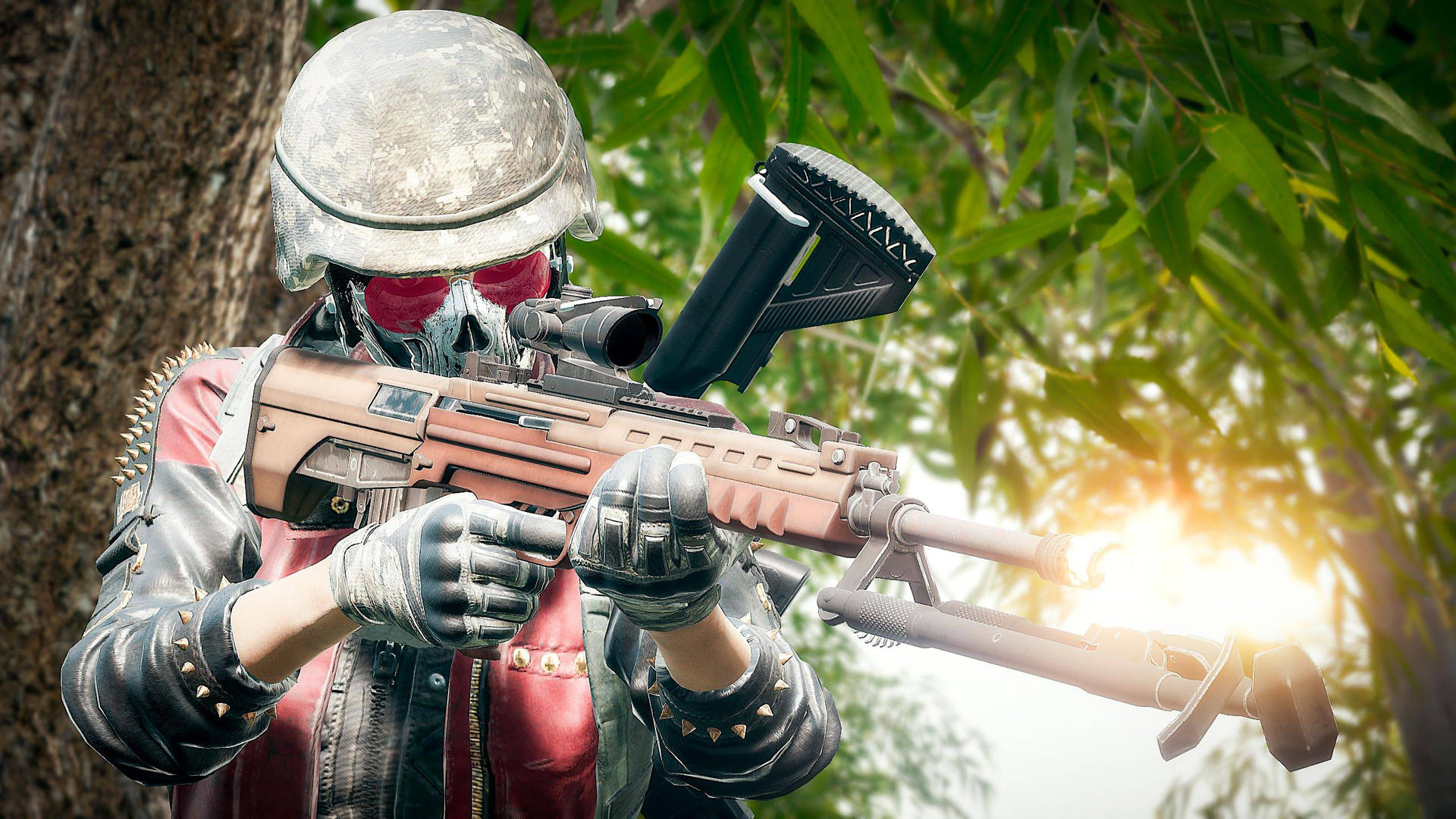 A Man With A Gun In Front Of Trees