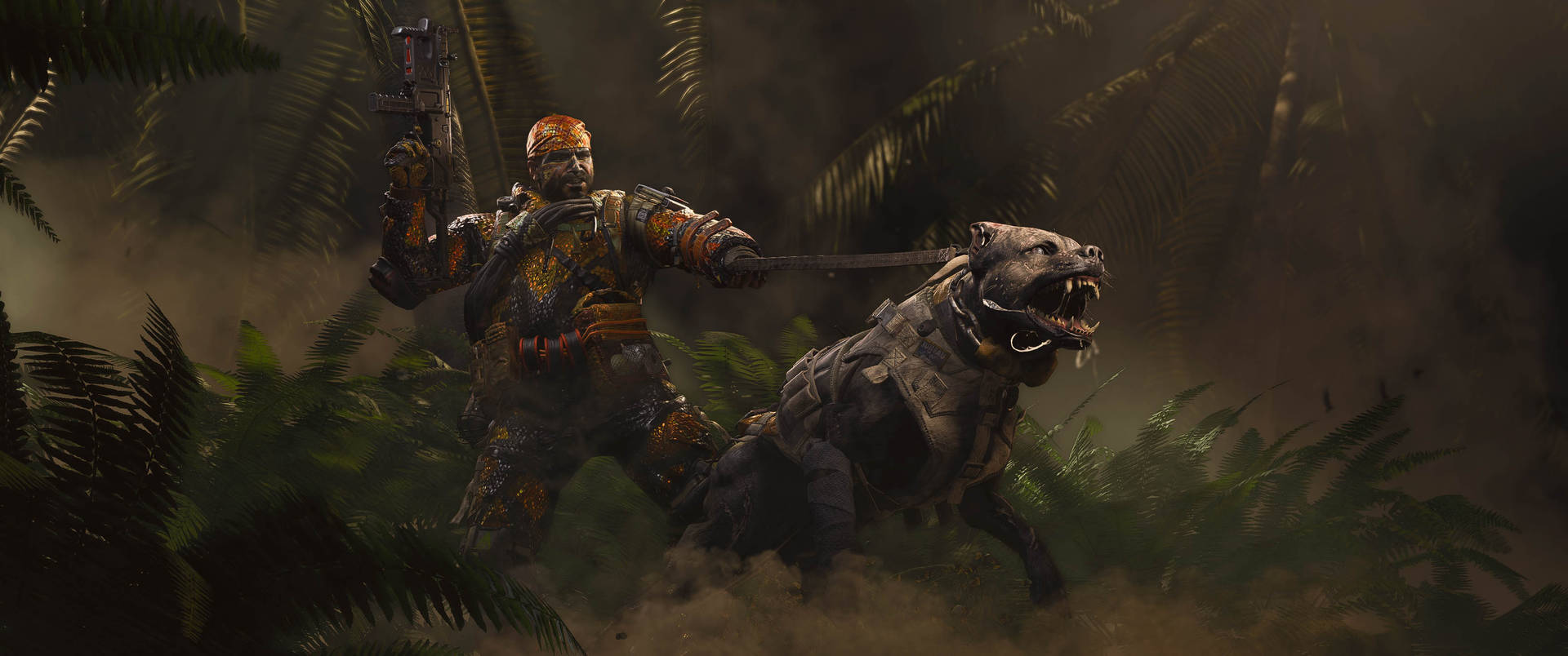 A Man With A Gun Is Standing In The Jungle Background