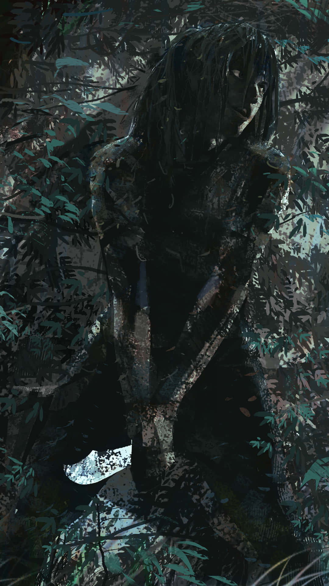 A Man With A Knife In The Woods Background