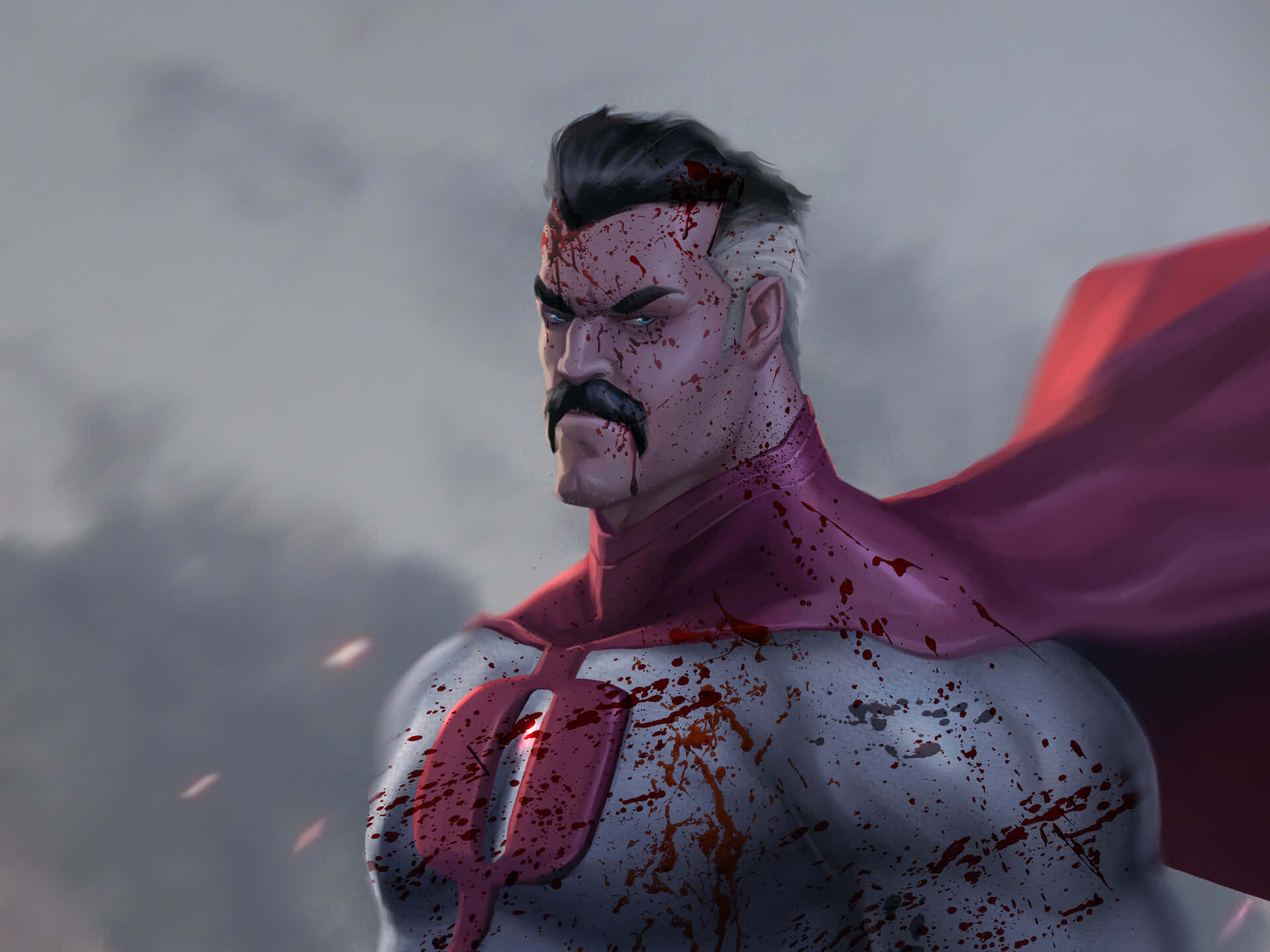 A Man With A Mustache And Red Cape Background