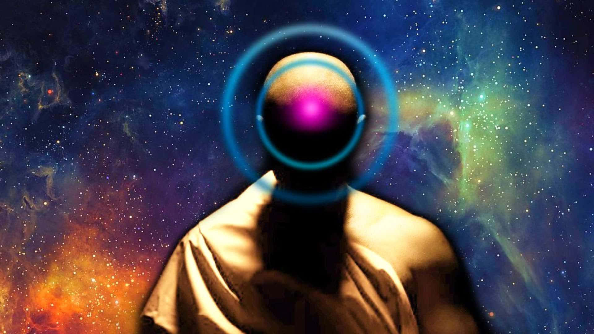 A Man With A Purple Light In His Head Background