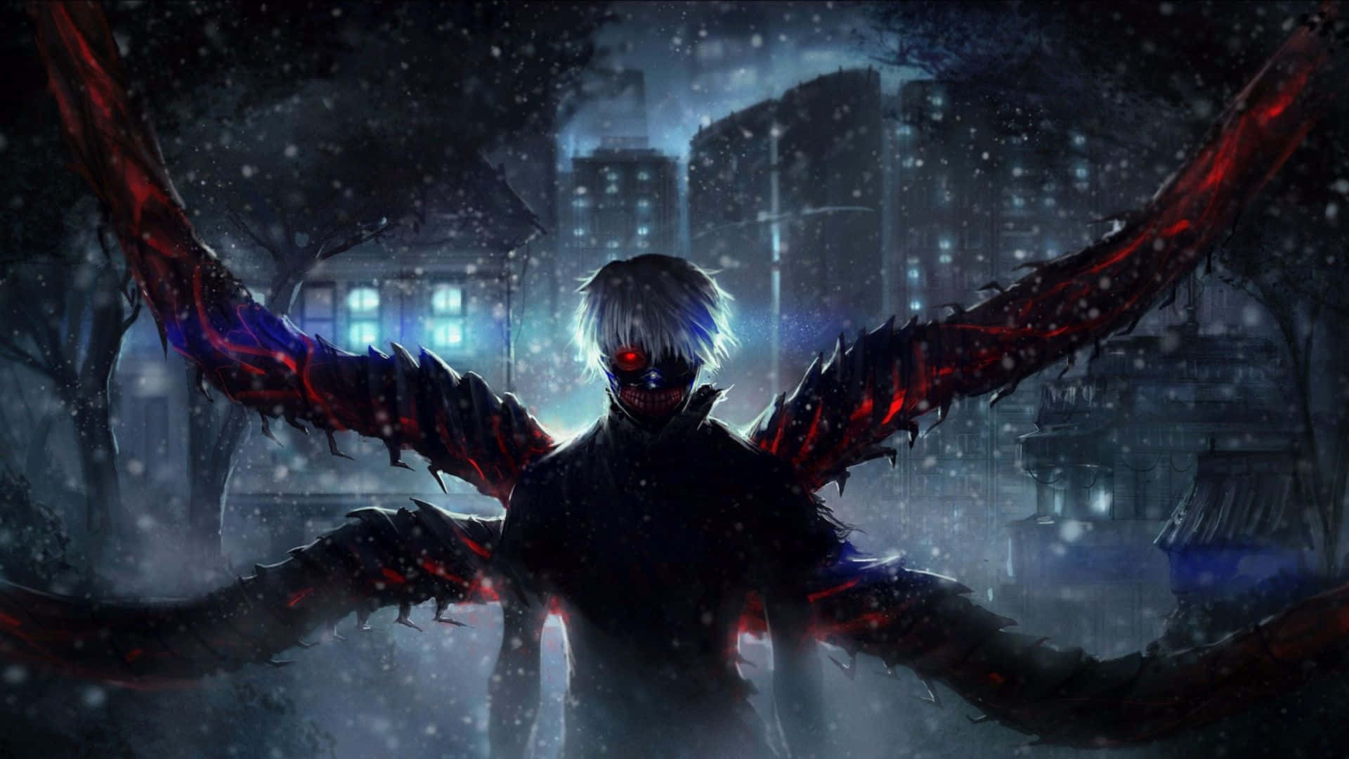 A Man With A Red Dragon In The City Background