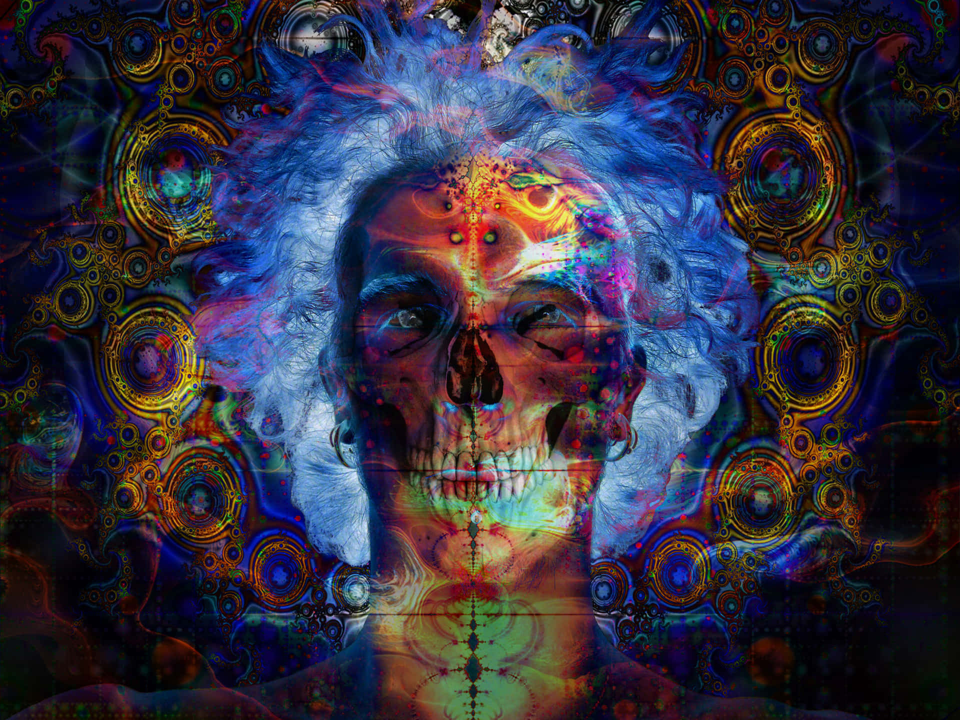 A Man With A Skull And A Blue Hair Background