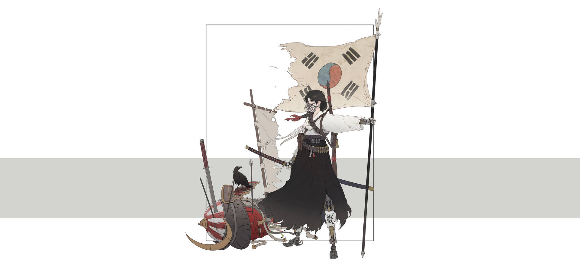 A Man With A Sword And A Flag Background