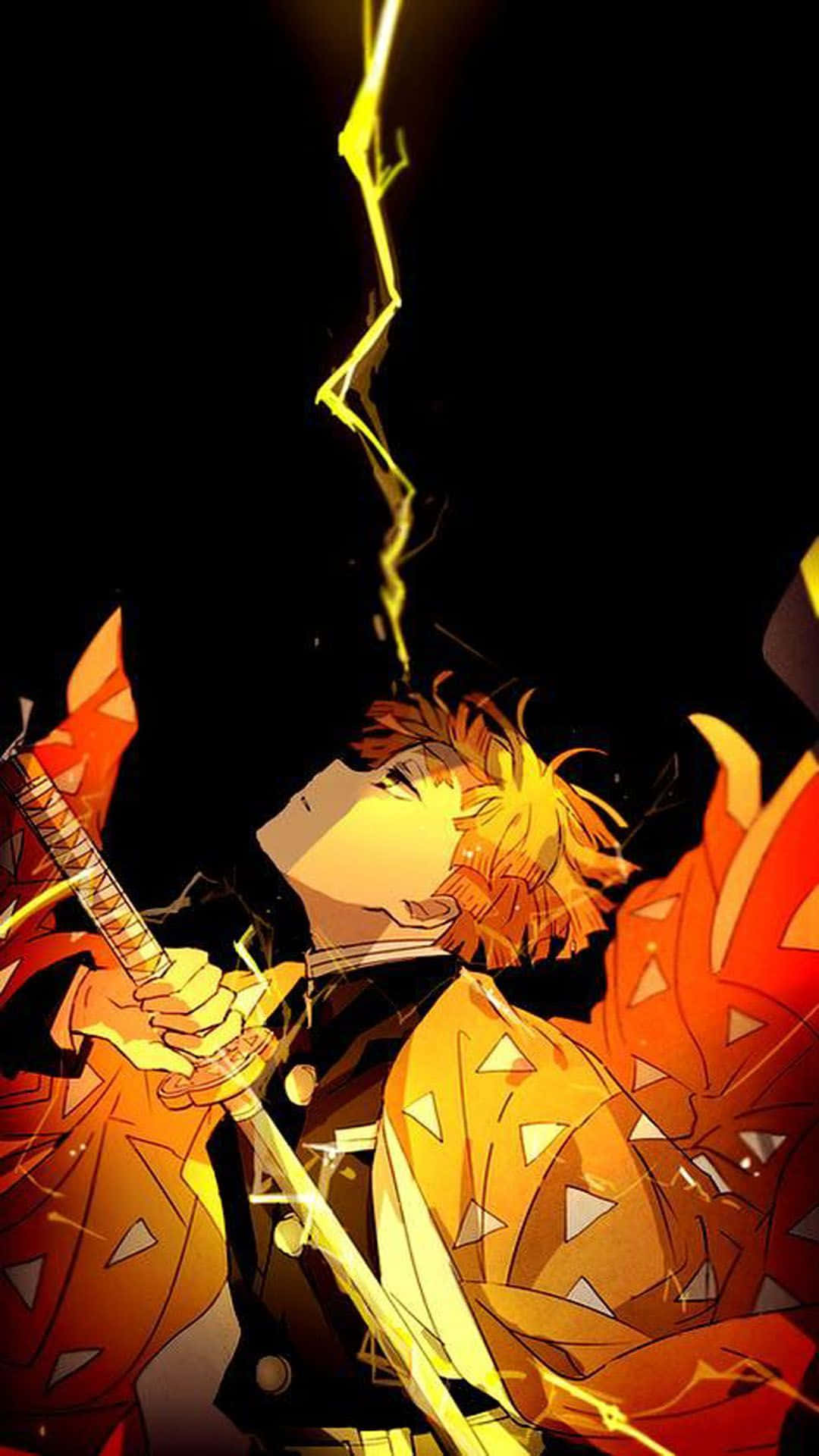 A Man With A Sword And Lightning Background