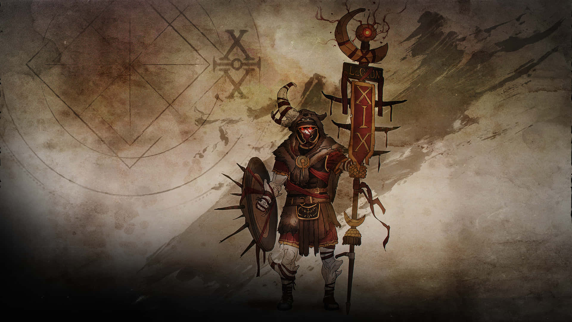 A Man With A Sword And Shield Is Standing In Front Of A Background Background