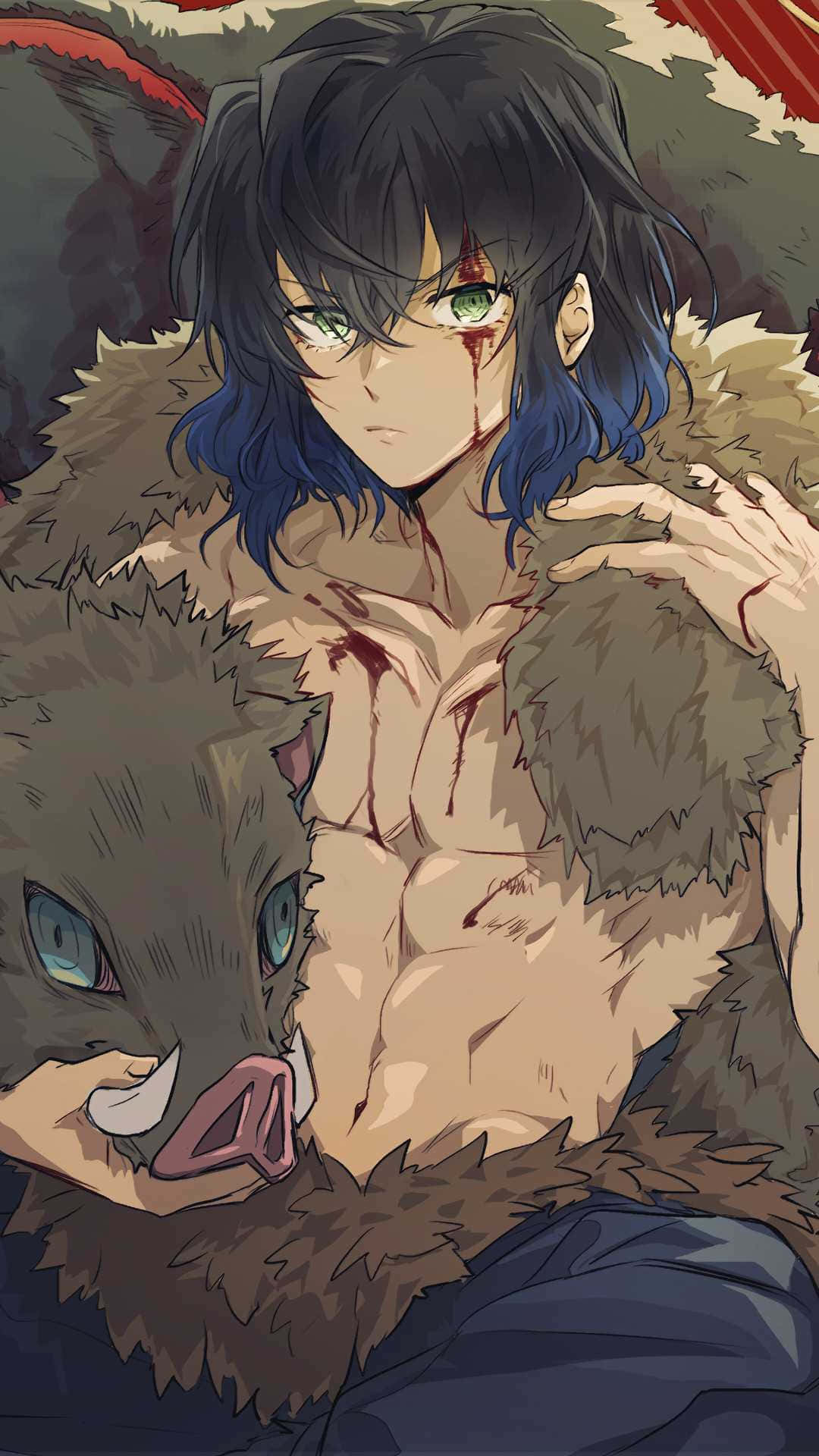 A Man With A Wolf And A Pig Background