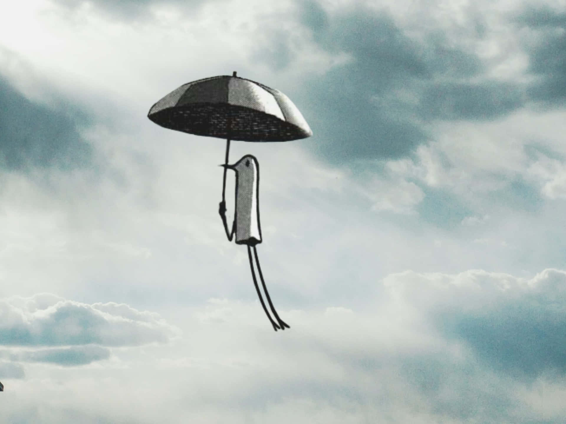 A Man With An Umbrella In The Sky Background