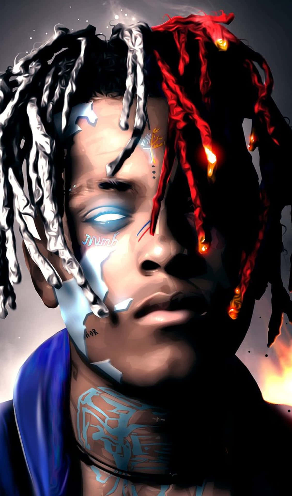 A Man With Dreadlocks And A Fire On His Face Background