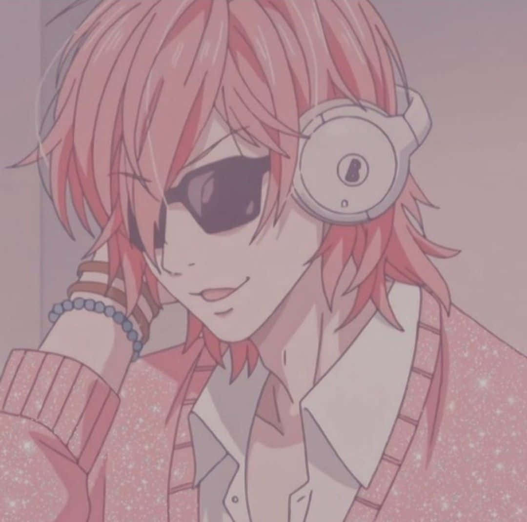 A Man With Pink Hair Wearing Headphones