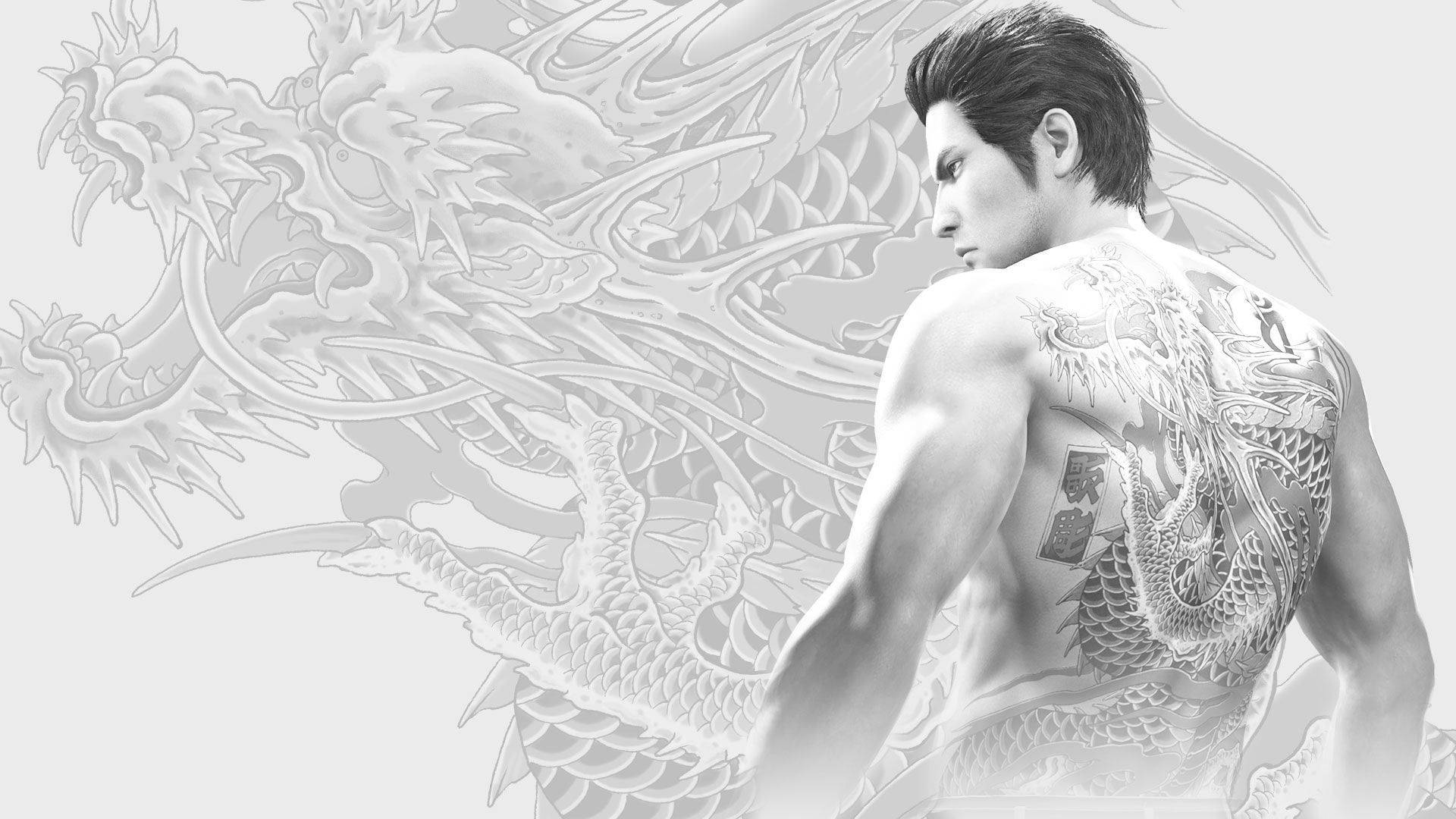 A Man With Tattoos And A Dragon On His Back Background