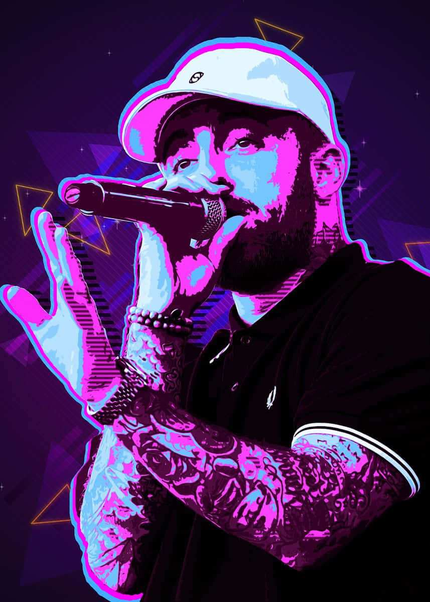 A Man With Tattoos And A Microphone Background