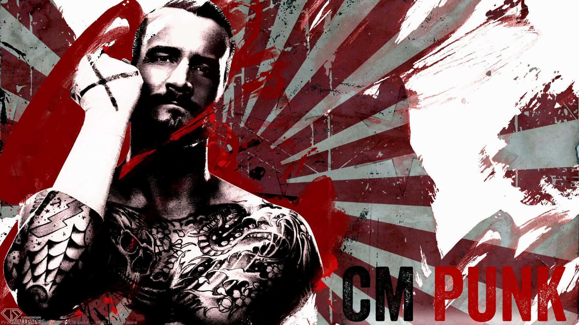 A Man With Tattoos And A Red Background Background