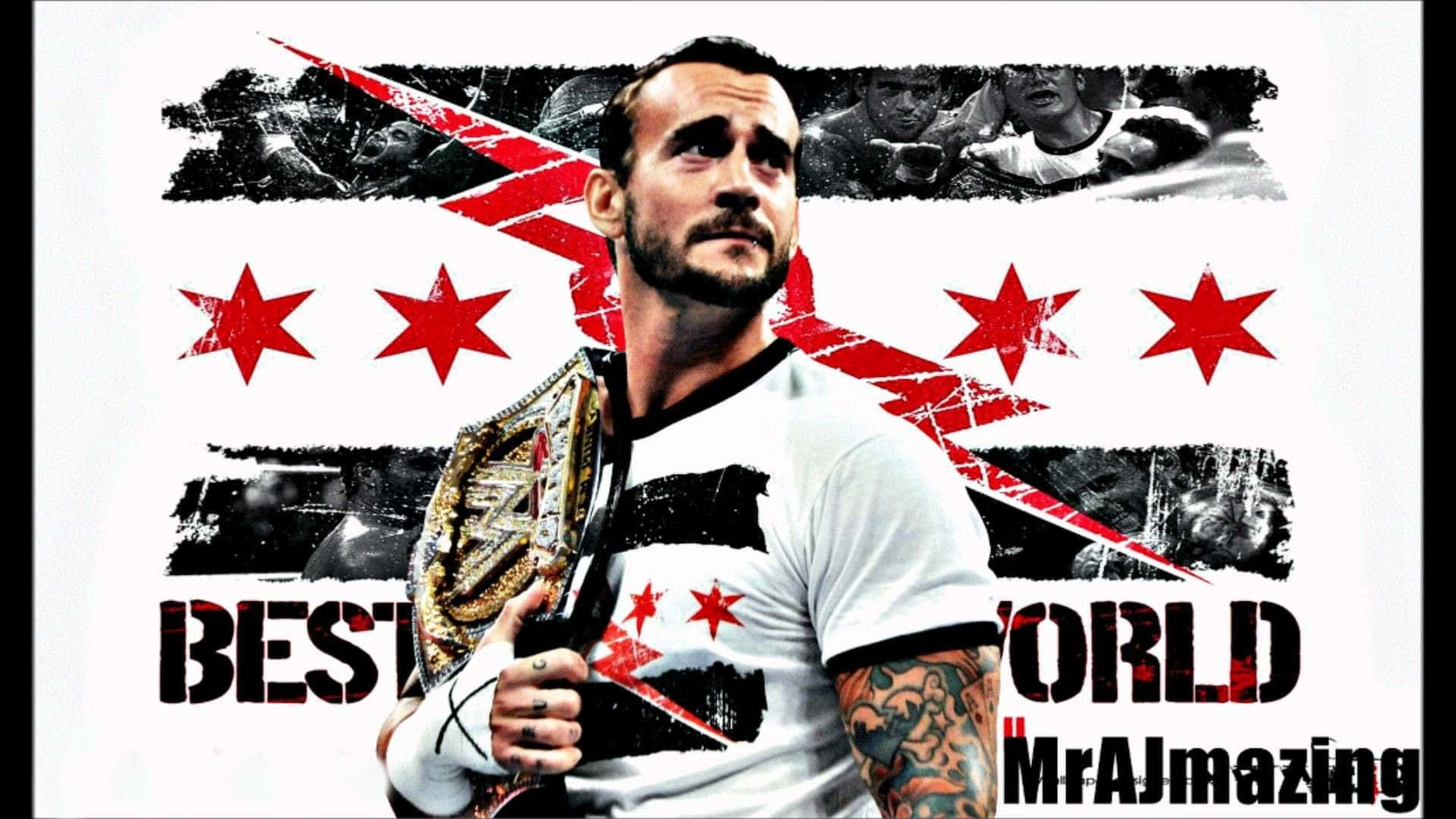 A Man With Tattoos Holding A Wrestling Belt Background