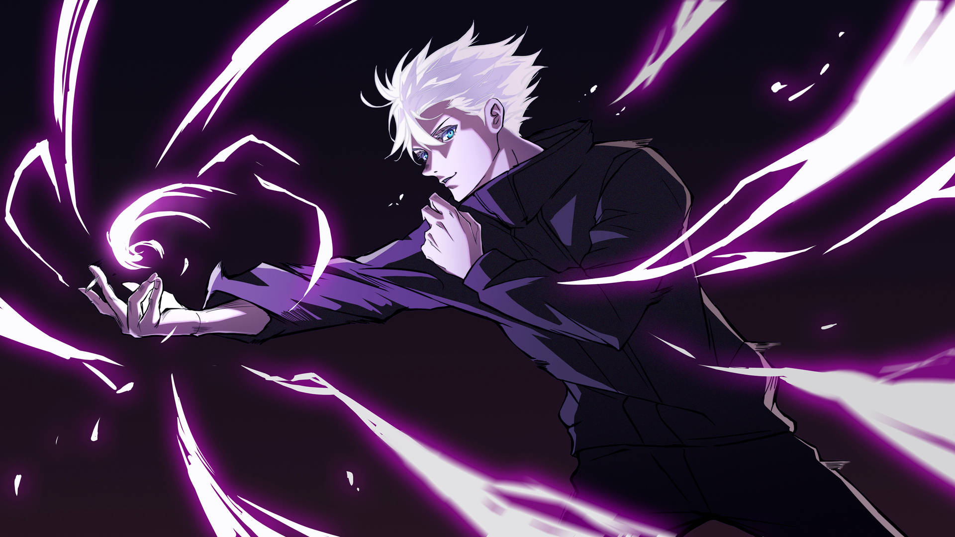 A Man With White Hair And Purple Lights Background