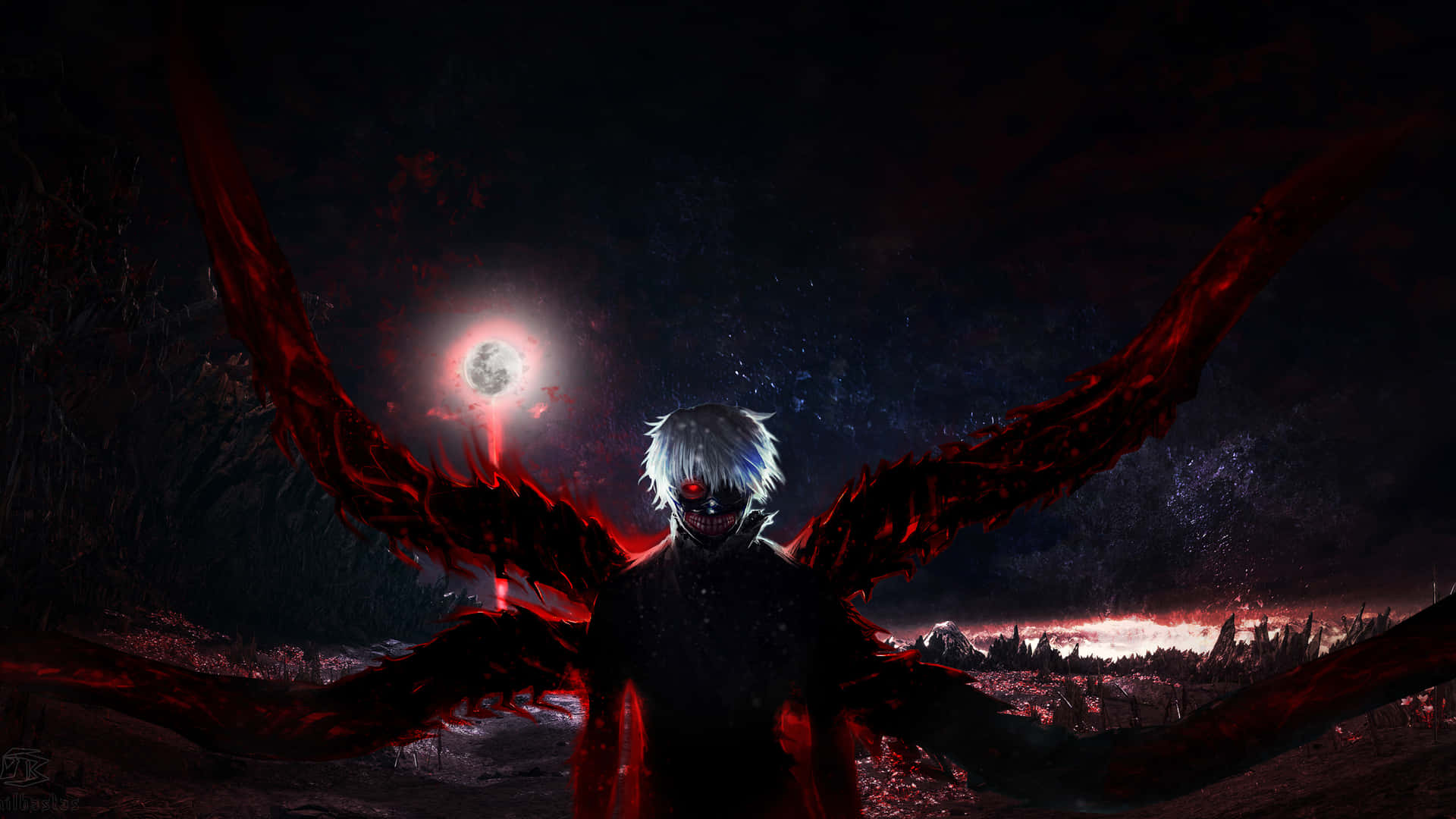 A Man With Wings And A Red Light Background