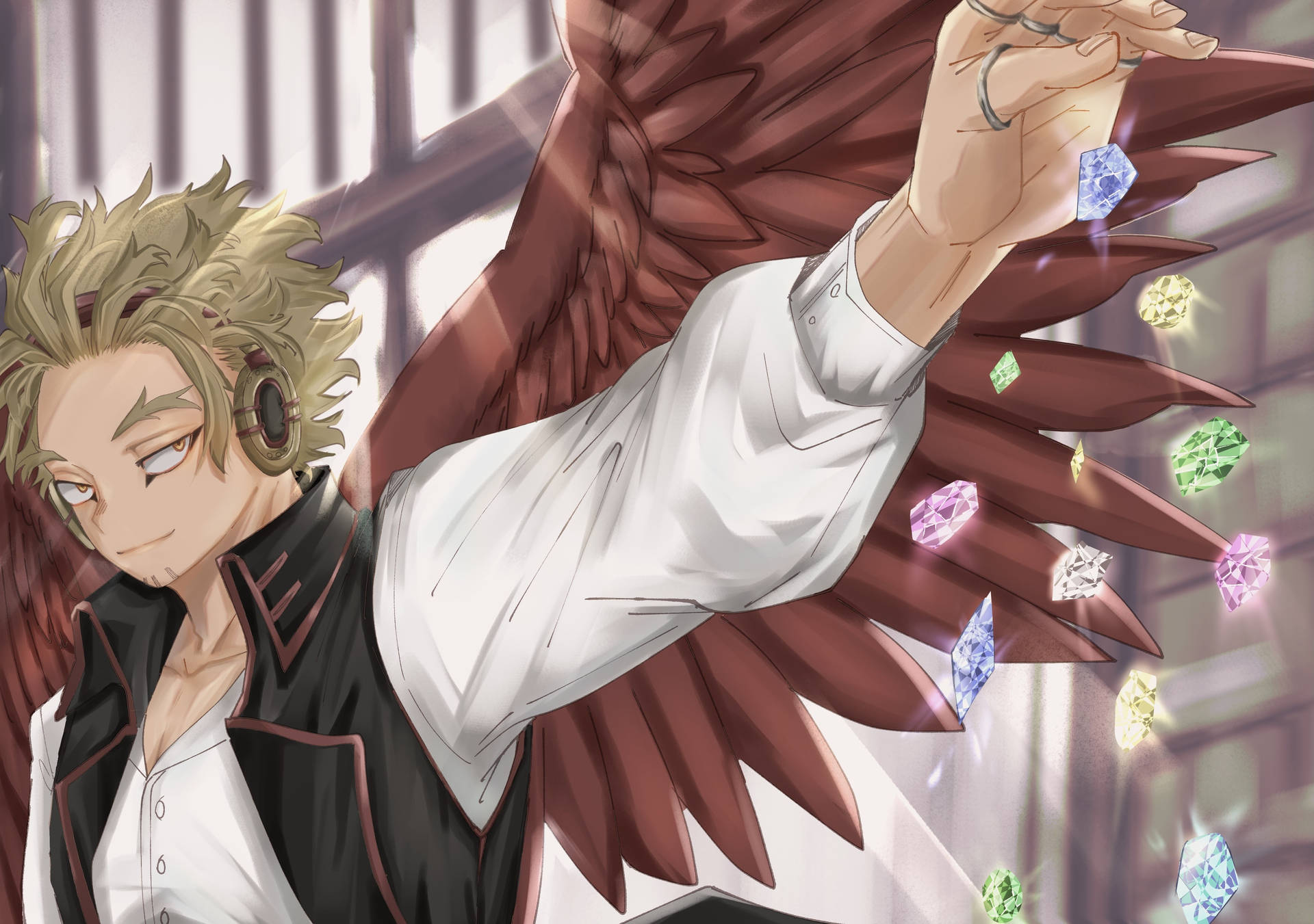 A Man With Wings Holding A Bunch Of Jewels Background