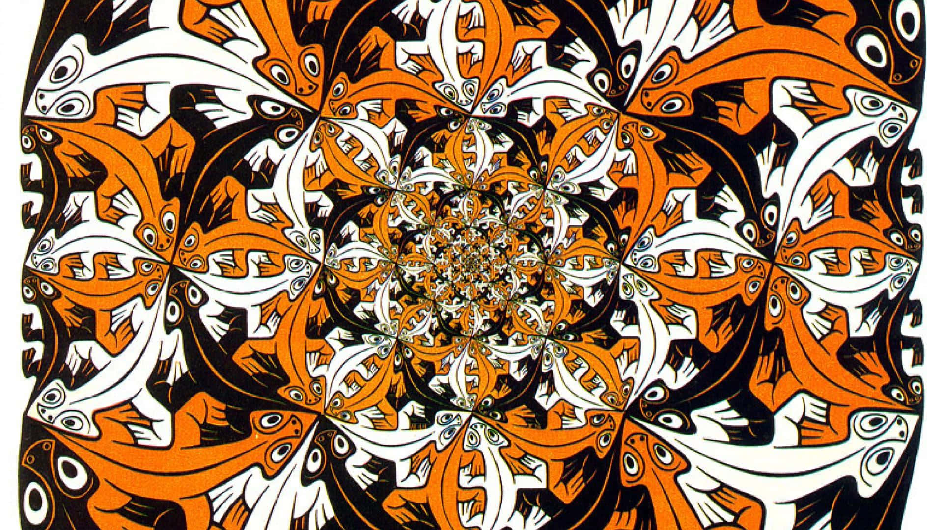 A Mandala With Orange And White Designs Background