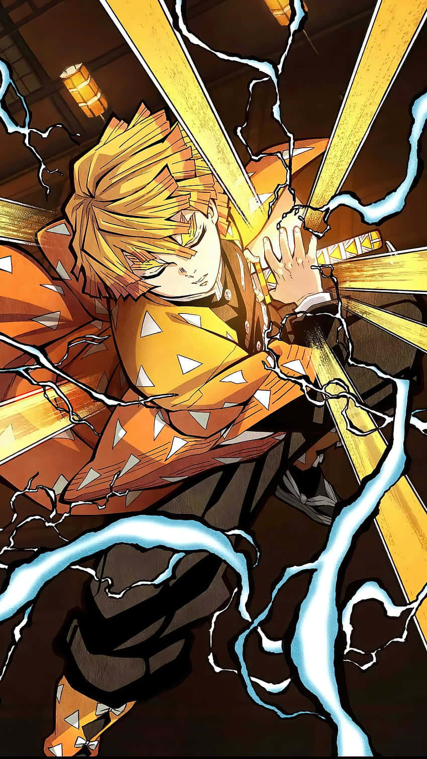 A Manga Character With A Sword And Lightning Background