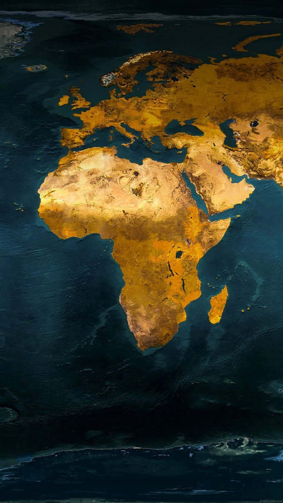A Map Of The World With Gold And Blue Background