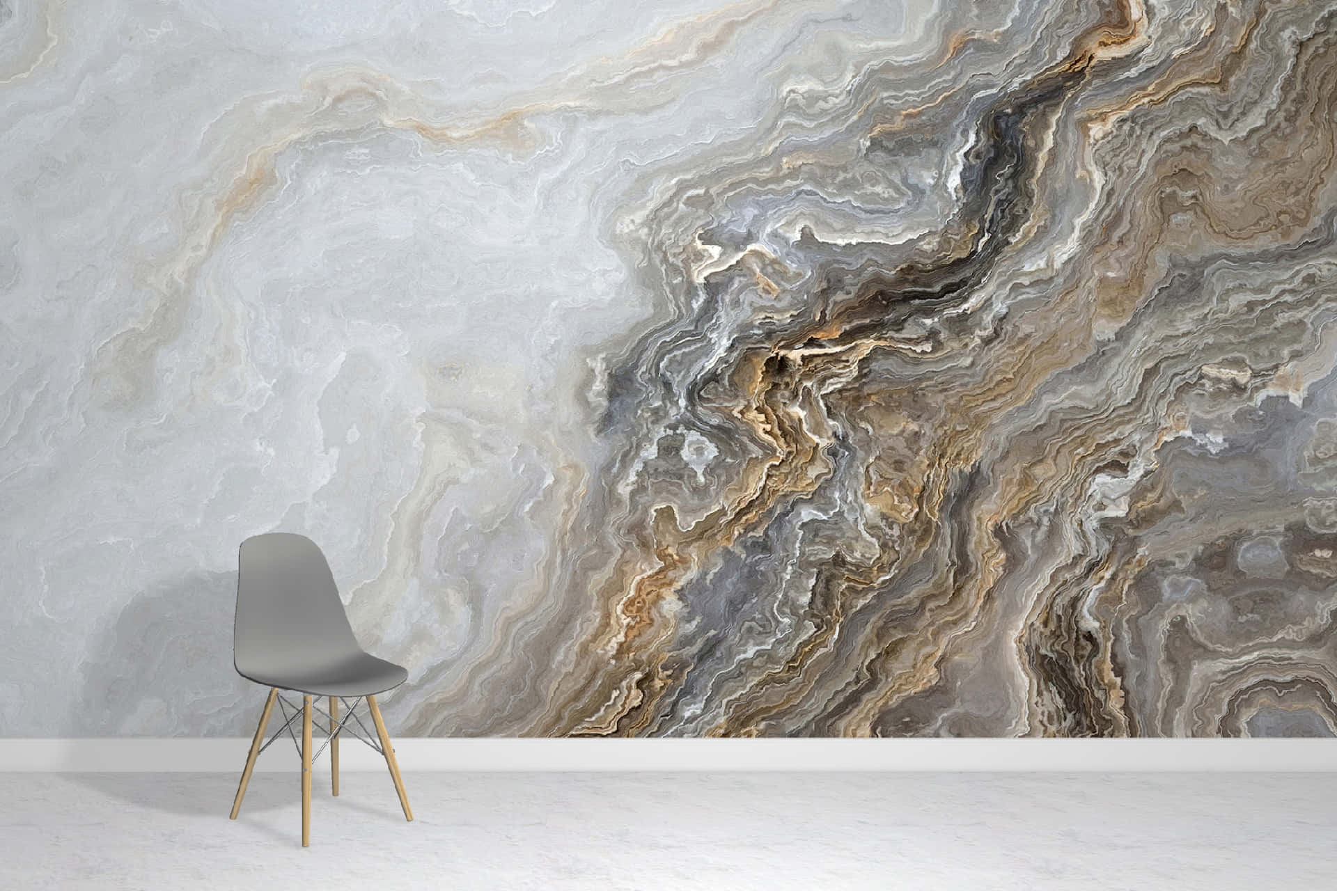 A Marble Wall Mural In A Room With A Chair Background