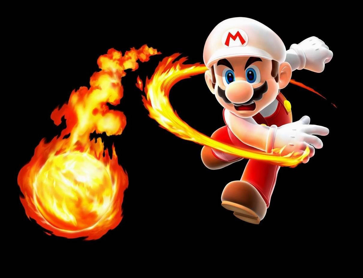 A Mario Character Is Kicking A Ball Of Fire Background