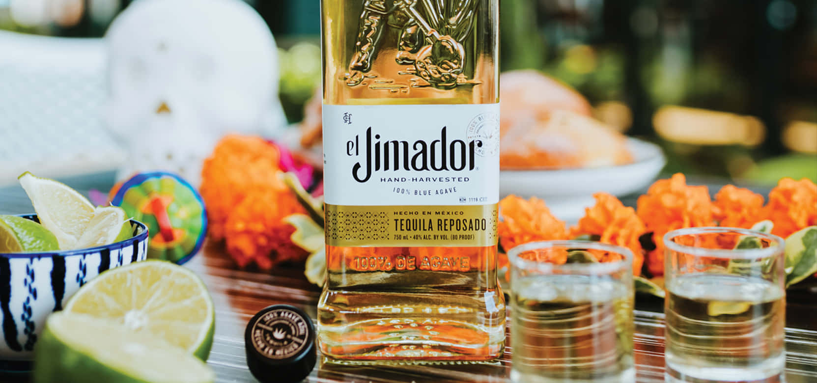 A Masterful Close-up Shot Of El Jimador Reposado's Tequila Bottle. Background