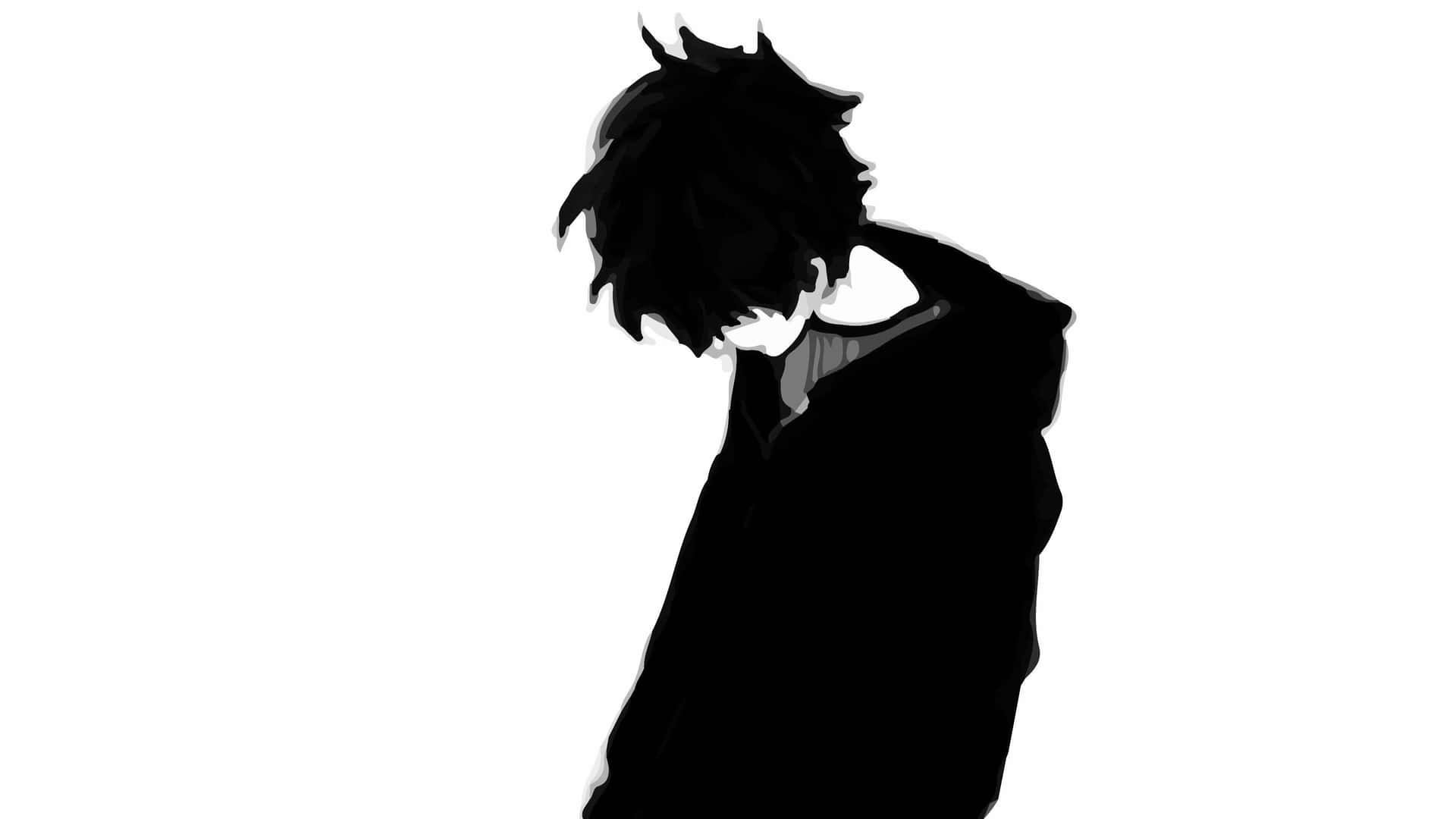 A Melancholic Portrait Of A Black And White Anime Character. Background