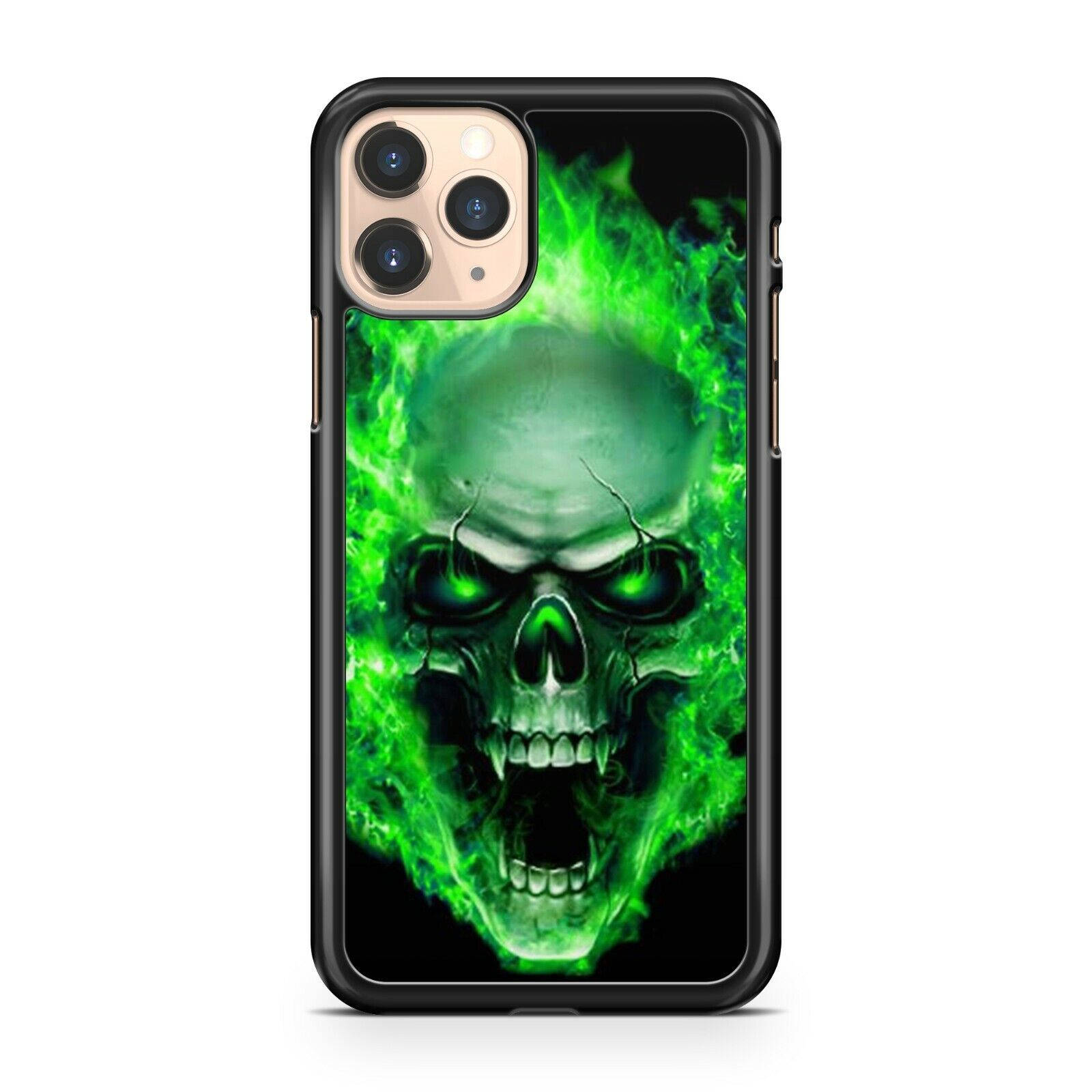 A Menacing Green Fire Skull Illustration. Background