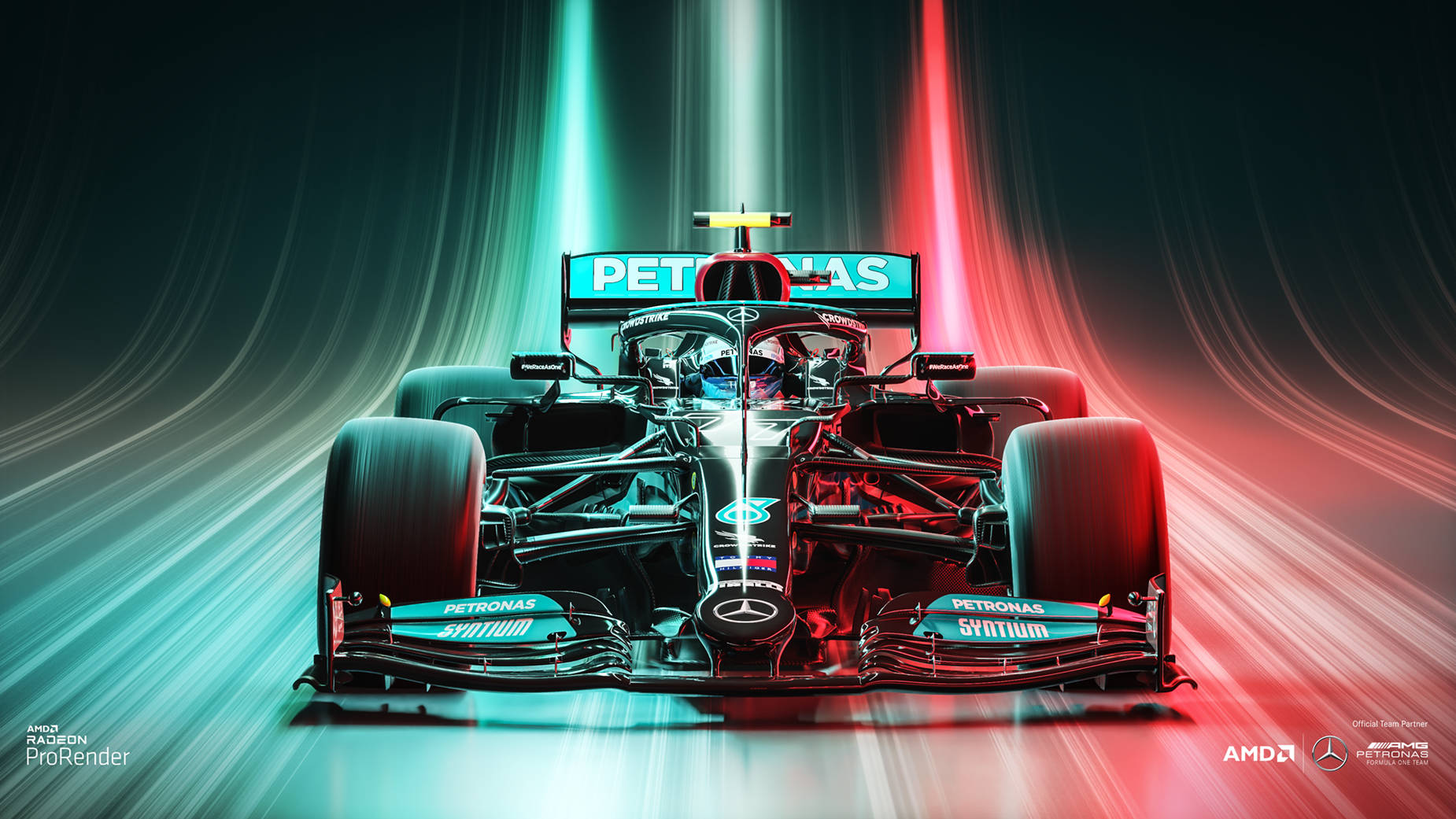 A Mercedes F1 Car Driving Through A Dark Tunnel Background