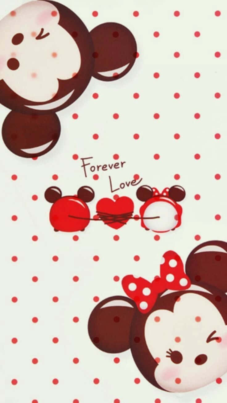 A Mickey Mouse And Minnie Mouse On A Red Background Background
