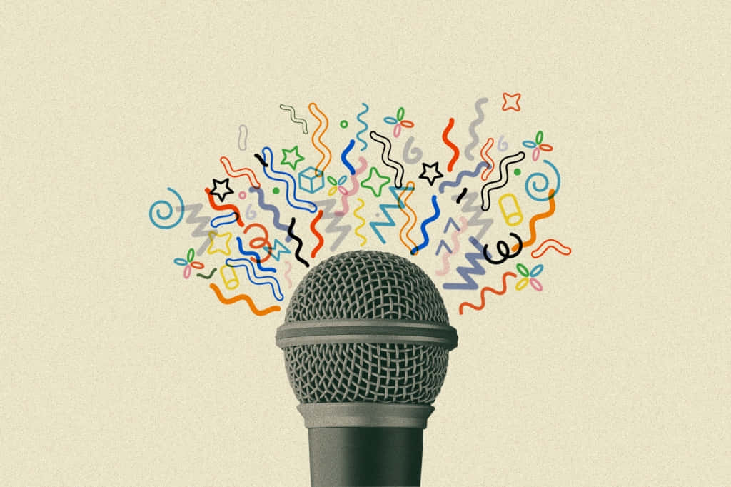 A Microphone With A Colorful Pattern Background