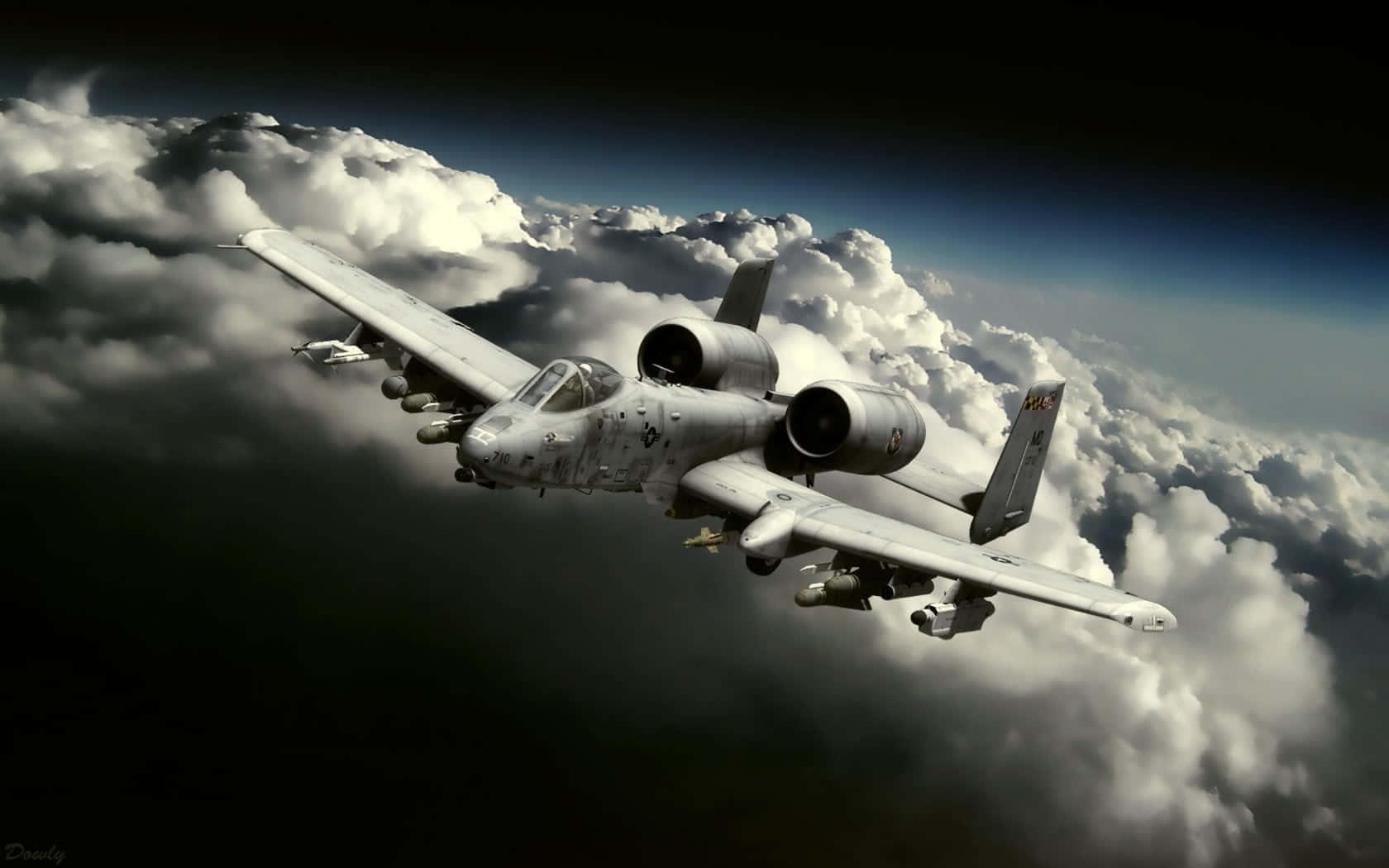 A Military Jet Flying Through The Clouds Background