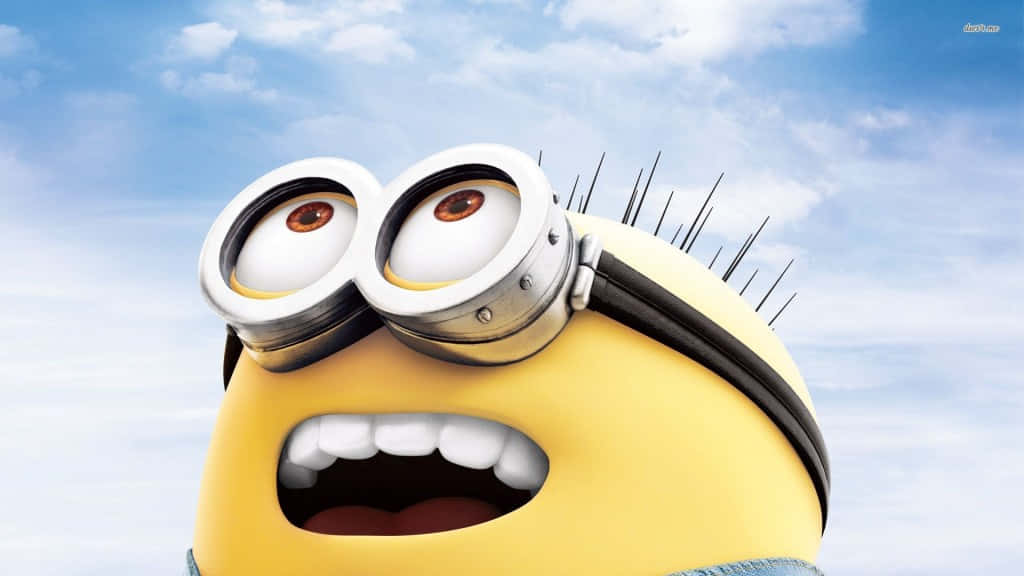 A Minion With Glasses Is Looking Up At The Sky Background