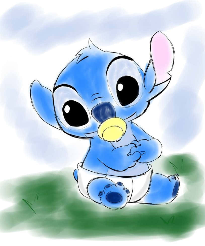 A Mischievous Blue Alien Known As Baby Stitch Background