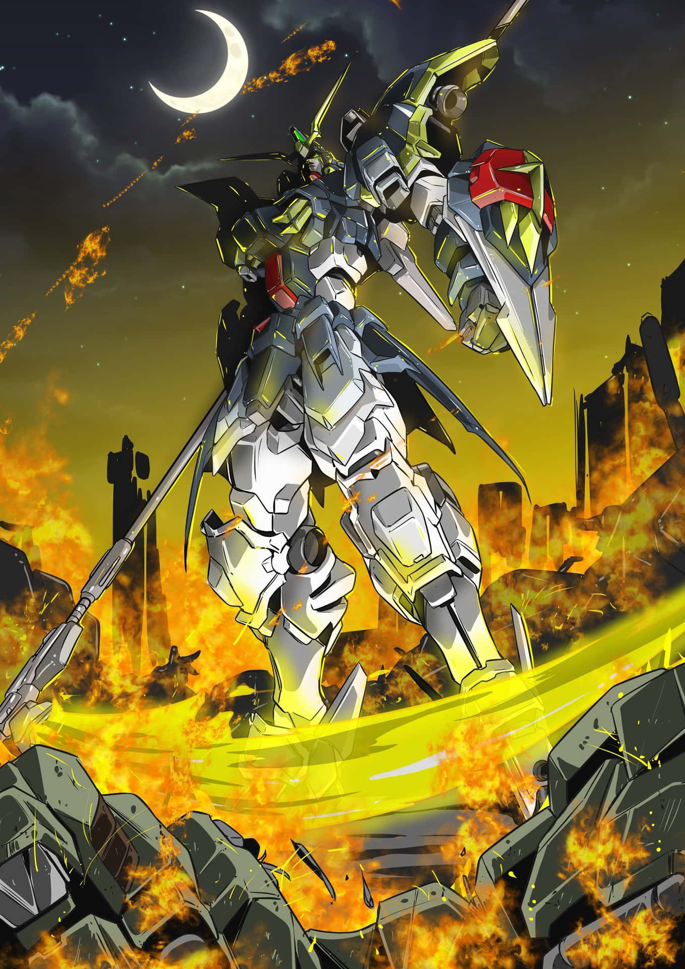 A Mobile Suit In Action Background