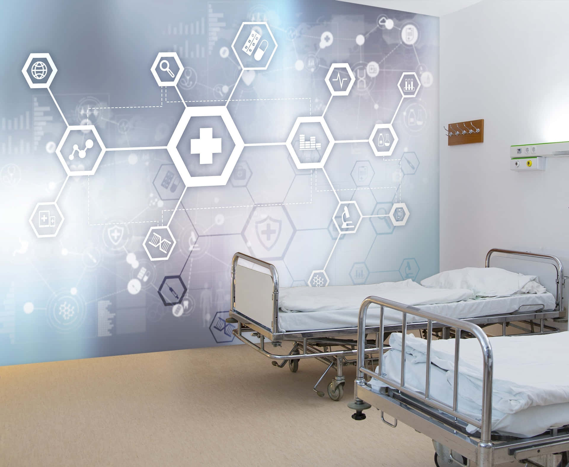 A Modern Hospital Bed With Digital Medical Icon Features