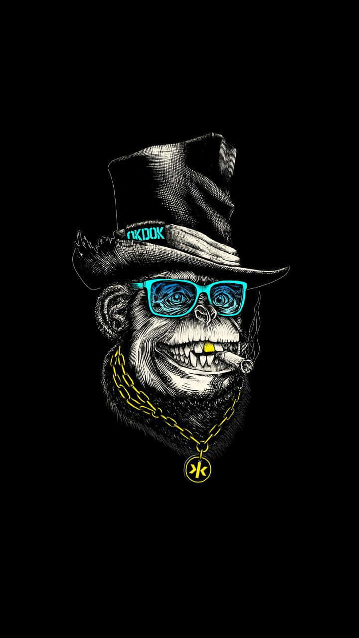 A Monkey In A Hat And Glasses Smoking A Cigarette Background