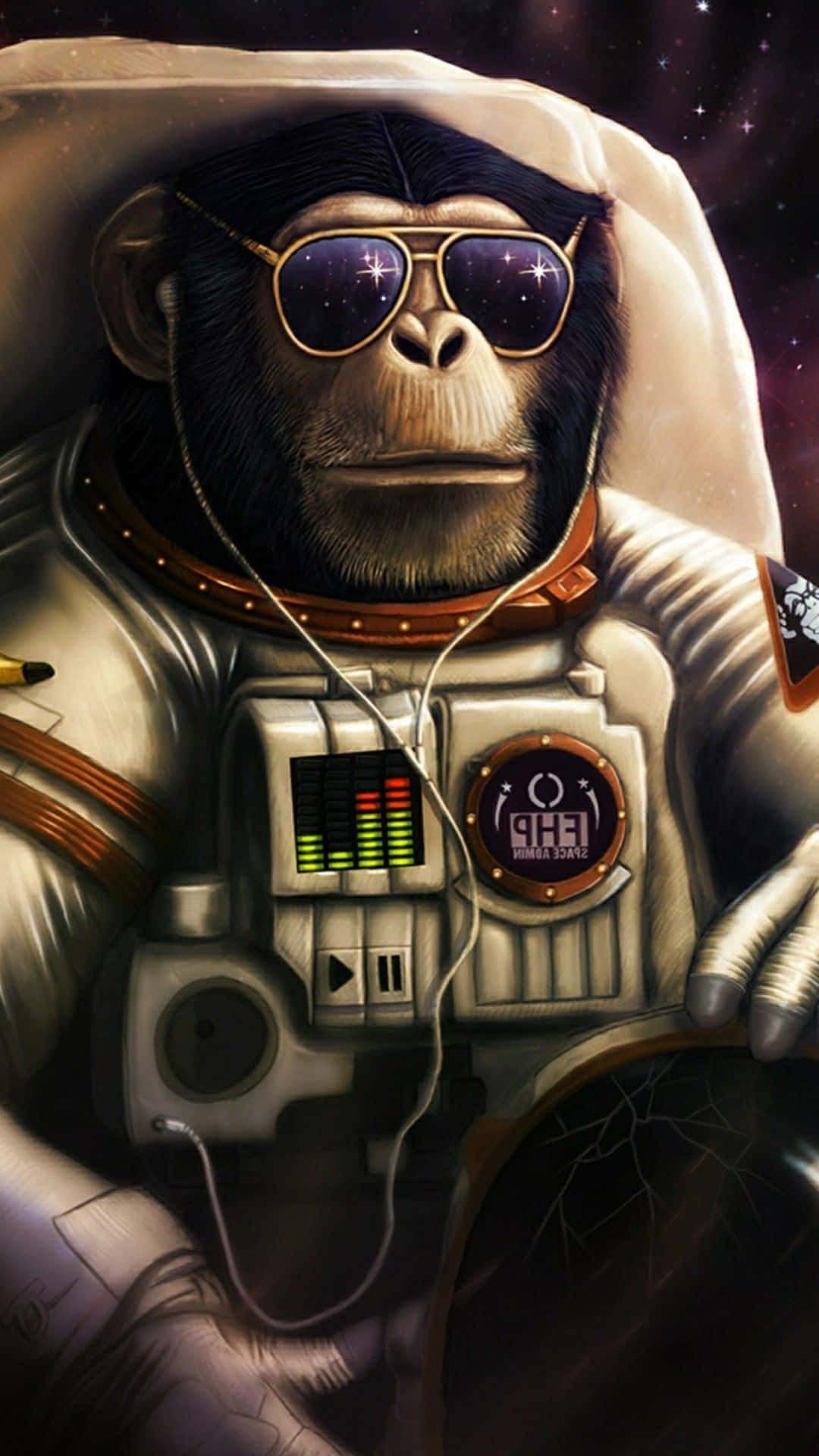 A Monkey In Space With Sunglasses And A Microphone Background