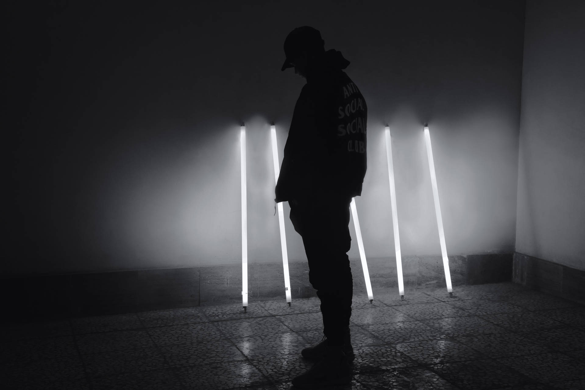 A Monochrome Picture Of A Stylish Anti Social Social Club Hoodie. Background