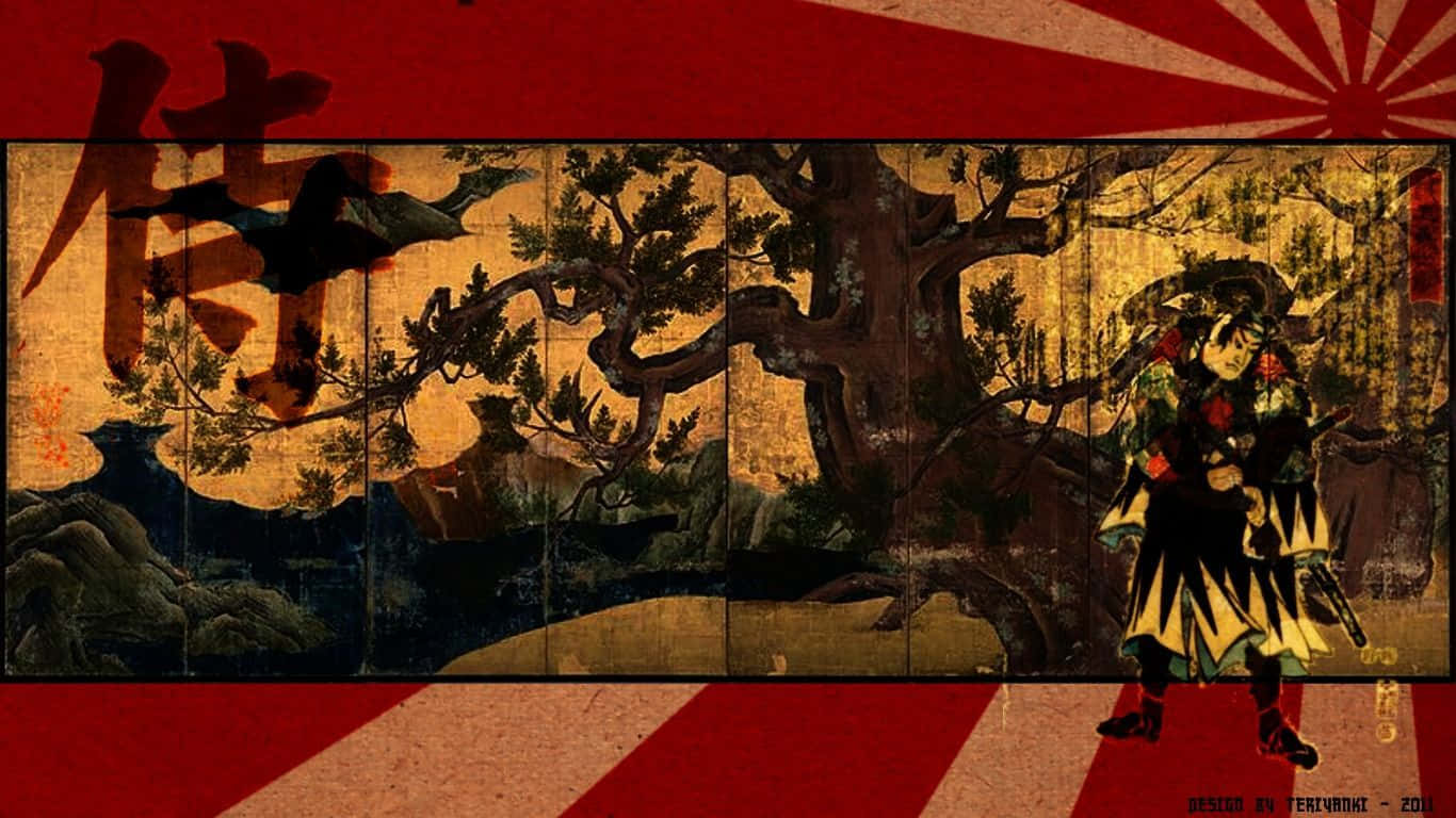 A Monumental Wall Mural Of Traditional Japanese Art