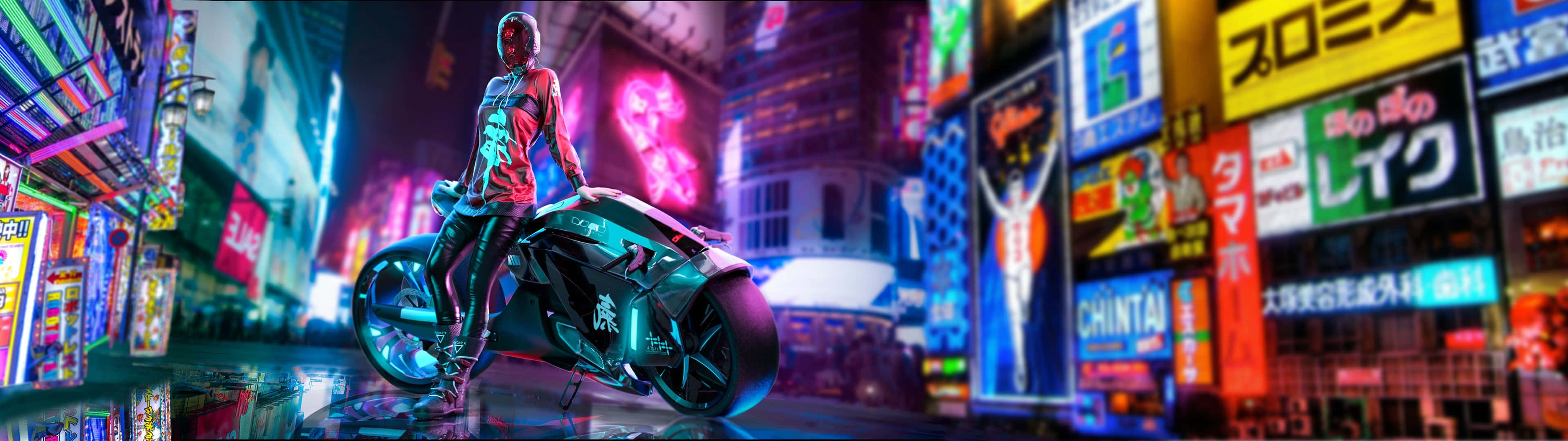 A Motorcycle Is In The Street Background