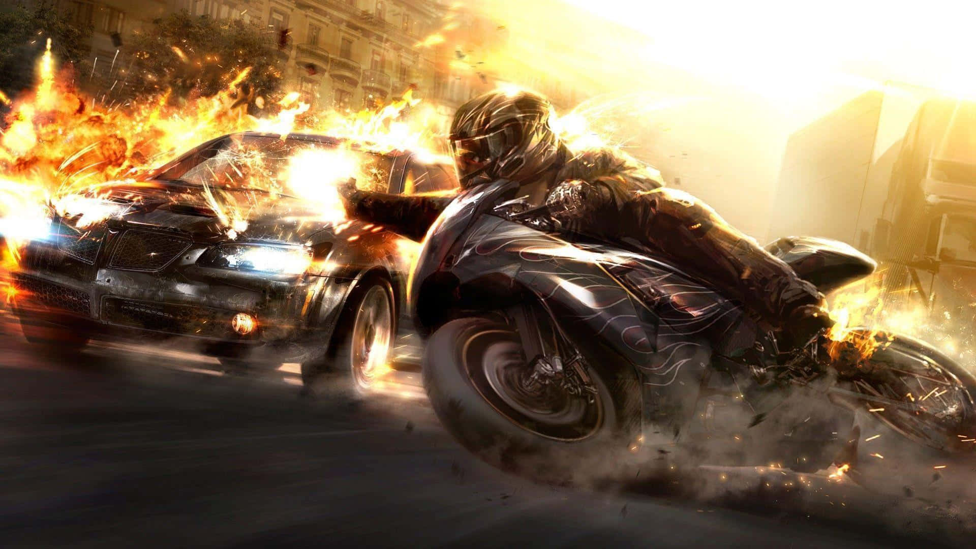 A Motorcycle Is On Fire Background